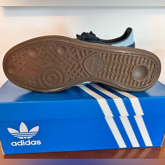 Adidas Handball Spezial Sneaker, Navy Suede w/ Light Blue & Gold, M 8.5/W 9.5 - Picture 5 of 5